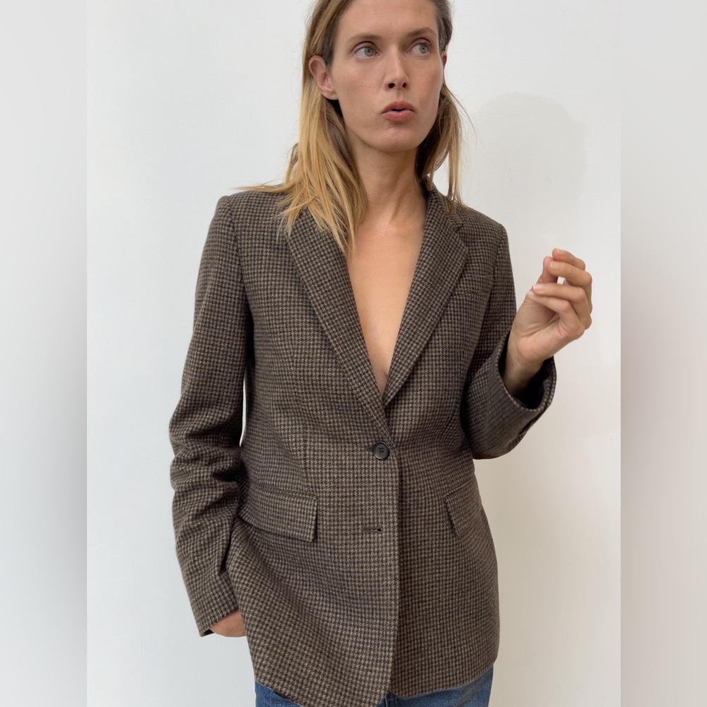 Wool Blend Elbow Patches Blazer Check Brown 9130/539 Xs